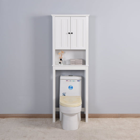 Over The Toilet Storage Cabinet Bathroom Space Saver Organizer Freestanding Wood Storage Cabinet with Adjustable Shelf,White