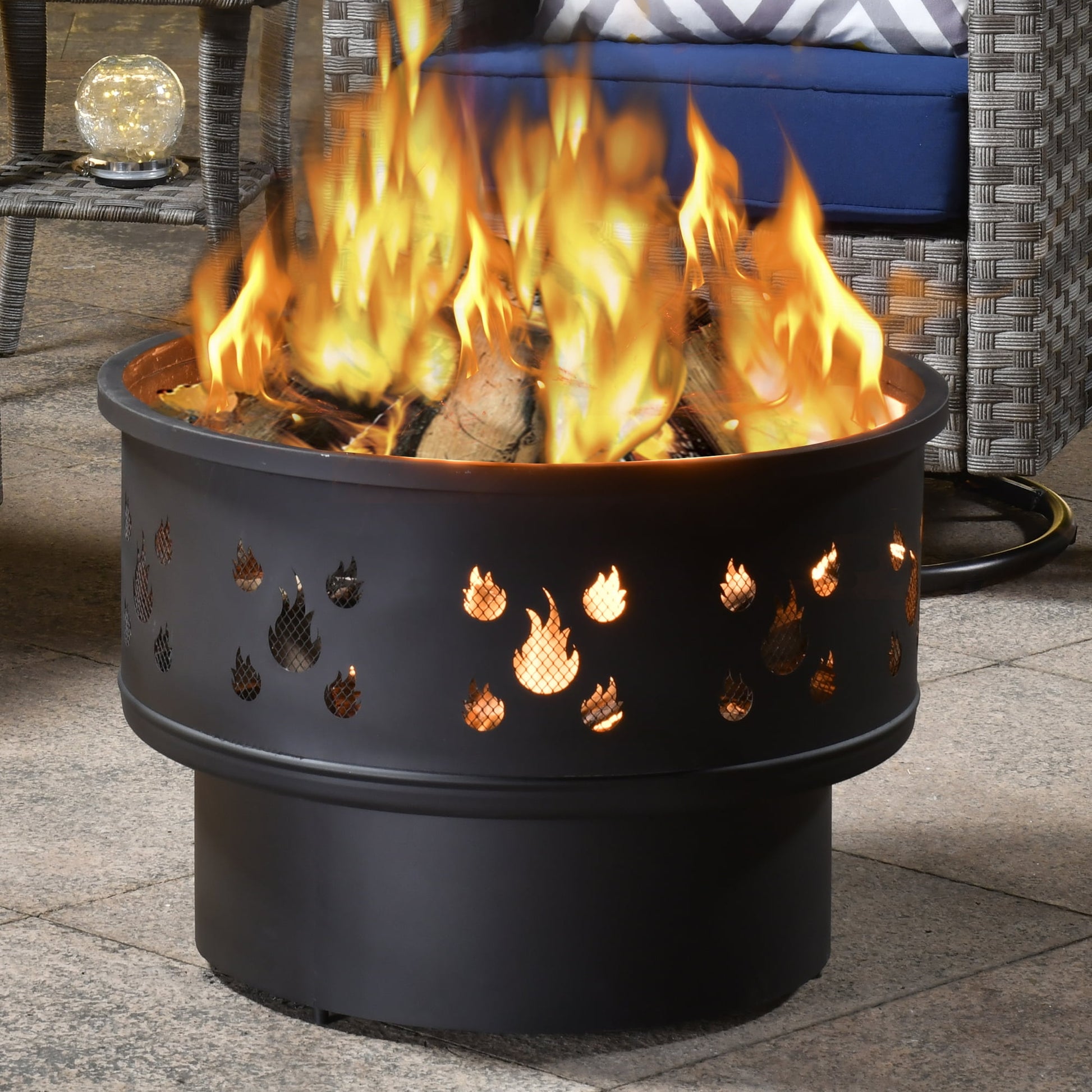 Ovios YM3070 25" Round Iron Fire Pit Table for Outdoor Patio & BBQ, 2-in-1 Wood Burning, Portable