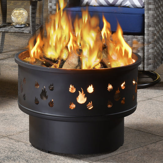 Ovios YM3070 25" Round Iron Fire Pit Table for Outdoor Patio & BBQ, 2-in-1 Wood Burning, Portable
