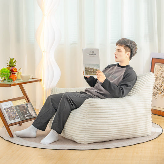 PORKISS Giant Bean Bag Chairs for Adults, Big Comfy Chair Sofa with Corduroy Fabric, Ultra Soft Lazy Floor Sofa Chair with Storage Side Pockets for Family, White