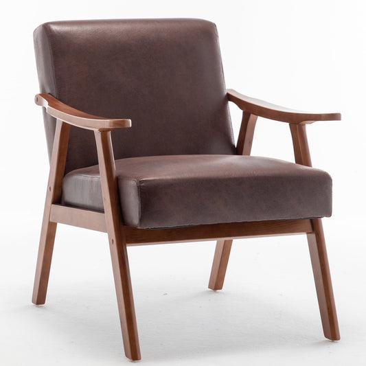 PORKISS Accent Chair, Mid-Century Modern Tech Cloth Arm Chair with Wood Frame, Upholstered Armchair Comfort Reading Chair Lounge Chair for Living Room Bedroom Sunroom, Dark Brown