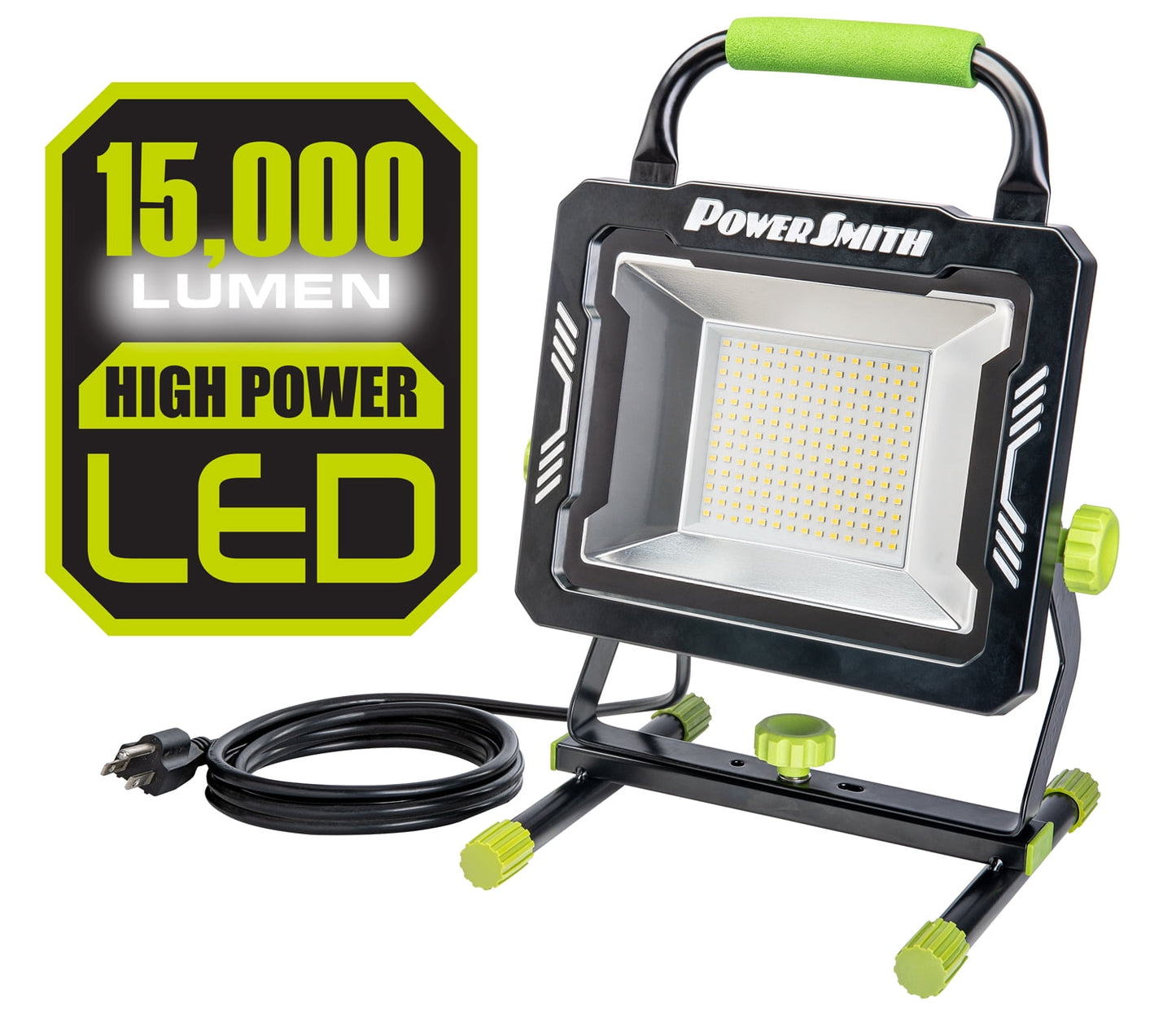POWERSMITH PWLS150H 15000 Portable LED Work Light with Two Brightness Modes, Metal Housing and Stand, 10 ft. Power Cord, Impact Resistant Lens, and 5 Year Warranty