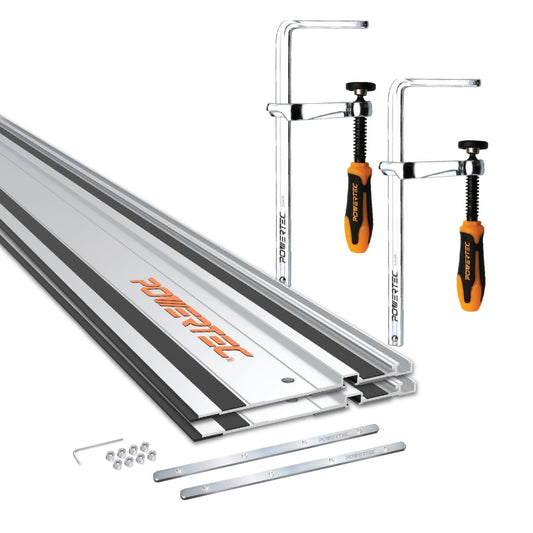 POWERTEC 110" Track Saw Guide Rail Kit for Makita and Festool, Includes 2PK 55" Guide Rails, 2PK Guide Rail Connectors, and 2PK 7" Track Saw Clamps  (72057)