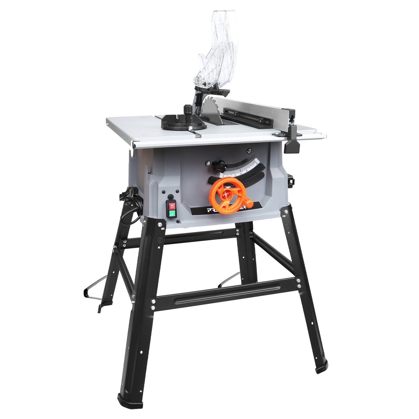 PRO 10 Inch 15A Multifunctional Table Saw ,Portable Table Saw with Stand & Safety Switch Push Stick, 90° Cross Cut & 0-45° Bevel Cut, Cutting Speed Up to 5000RPM, DIY Table Saw for Woodworking
