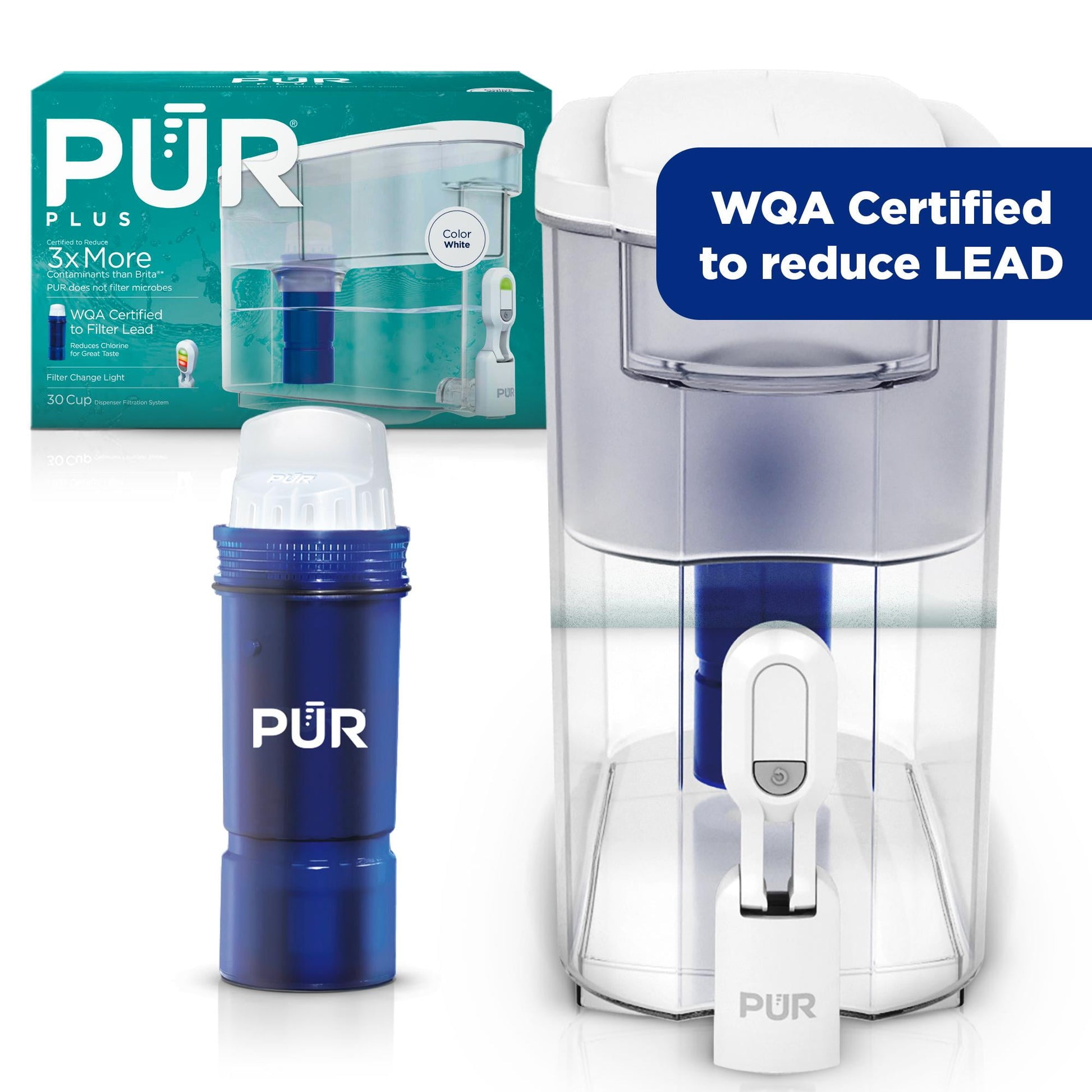 PUR PLUS Dispensador de Filtro de Agua Reductor de Plomo de 30 Tazas, Blanco, DS1811Z