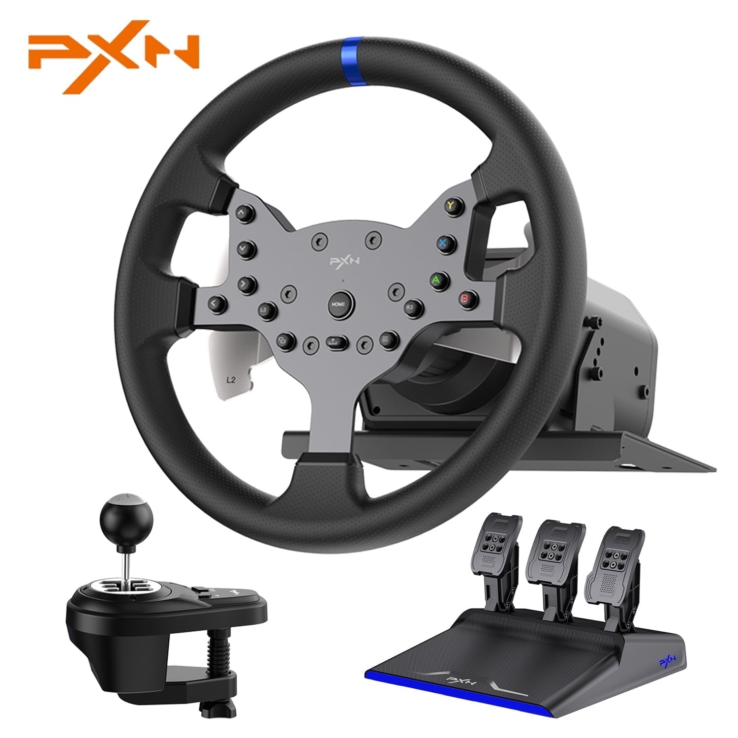 PXN V99 Driving Force Steering Wheel, 3.2Nm Dual-Motor Force Feedback Base, 11.8inch TPR Rubber Wheel Cover Sim Racing Wheel With Shifter and Pedal, Desk Clamp, for PC, PS4, Xbox One, Xbox Serive X|S