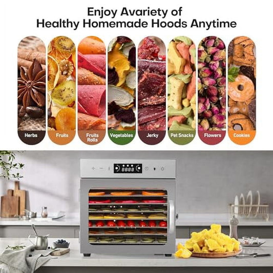 Panana Food Dehydrator Machine Dryer for Jerky: Stainless Steel Dehydrater for Fruit Herb Meat Dog Treats- Food Drier for Meat Beef Dehydration (8 trays)