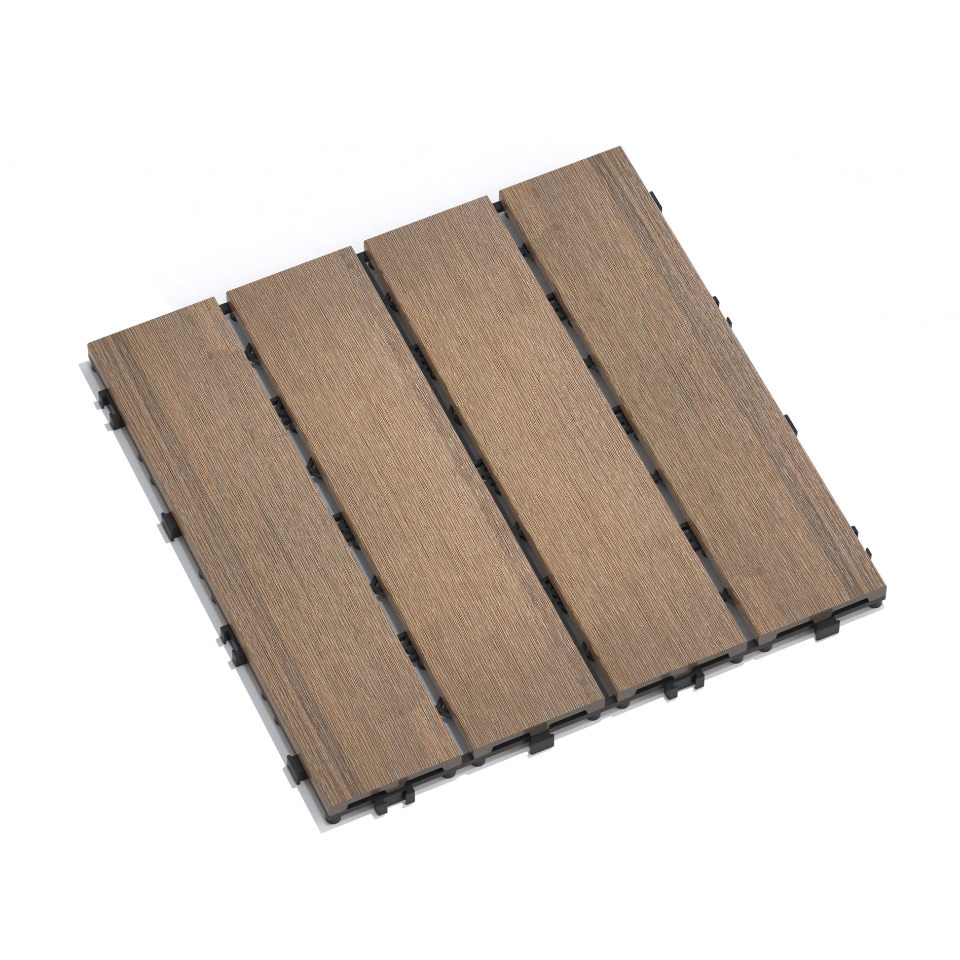 Patio Floor Tiles Pack of 11 WPC Wood-Plastic Composite Patio Deck Tiles DIY Interlocking Decking Tiles, Quick Deck Floor Tile, Court Tile, Water Resistant Indoor Outdoor -11.8" Oak