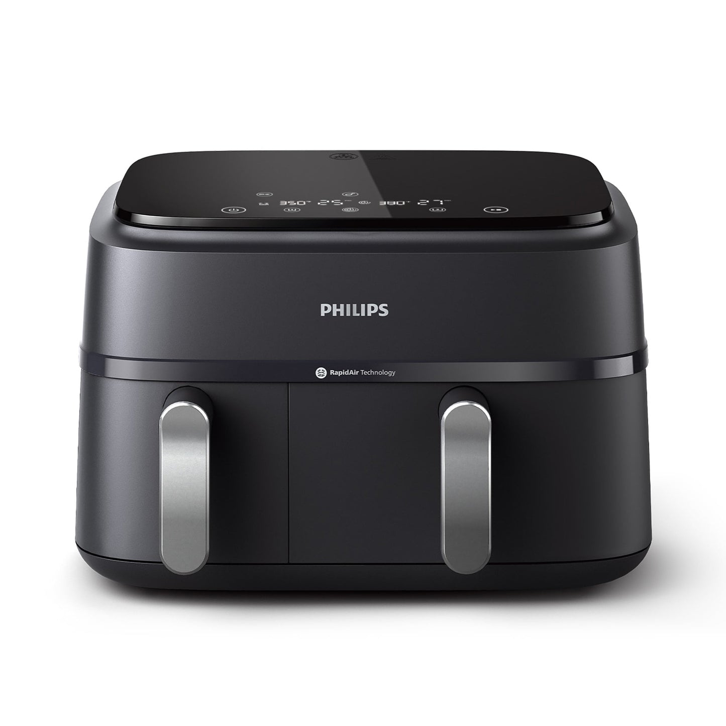 Philips 3000 Series Dual-Basket Airfryer, 9.5 Qt (9L) Capacity, Black, Silver Handles