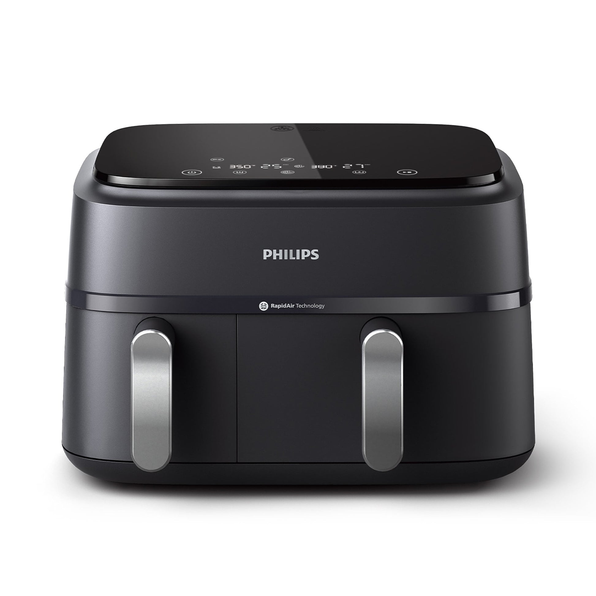 Philips 3000 Series Dual-Basket Airfryer, 9.5 Qt (9L) Capacity, Black, Silver Handles