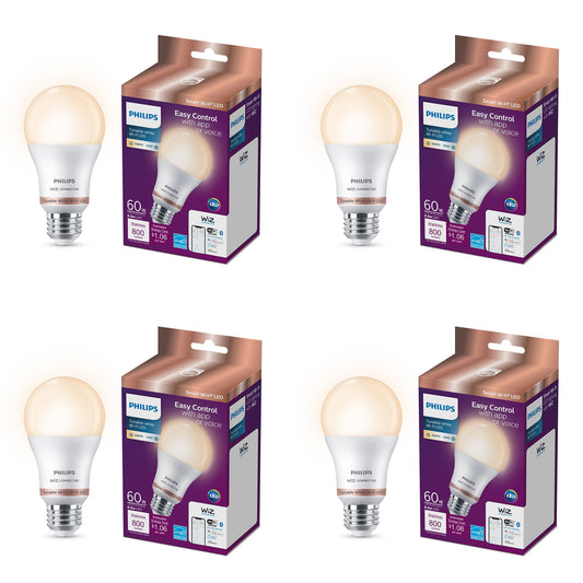 Philips Smart LED 60-Watt A19 General Purpose Light Bulb, Frosted, Tunable White, Dimmable, E26 Medium Base (4-Pack)