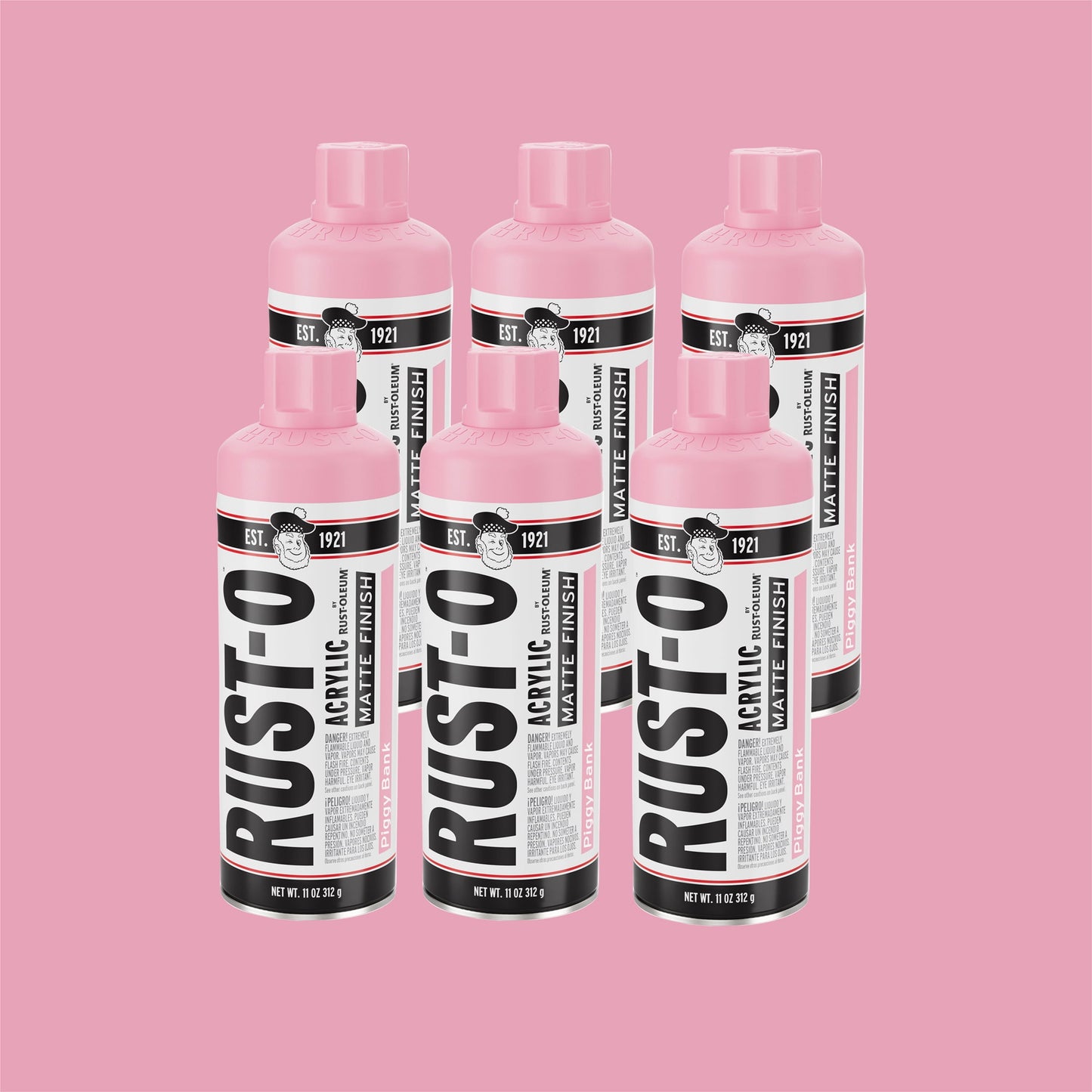 6 Pack, Piggy Bank, Rust-Oleum Rust-O Acrylic Matte Spray Paint-392214, 11 oz