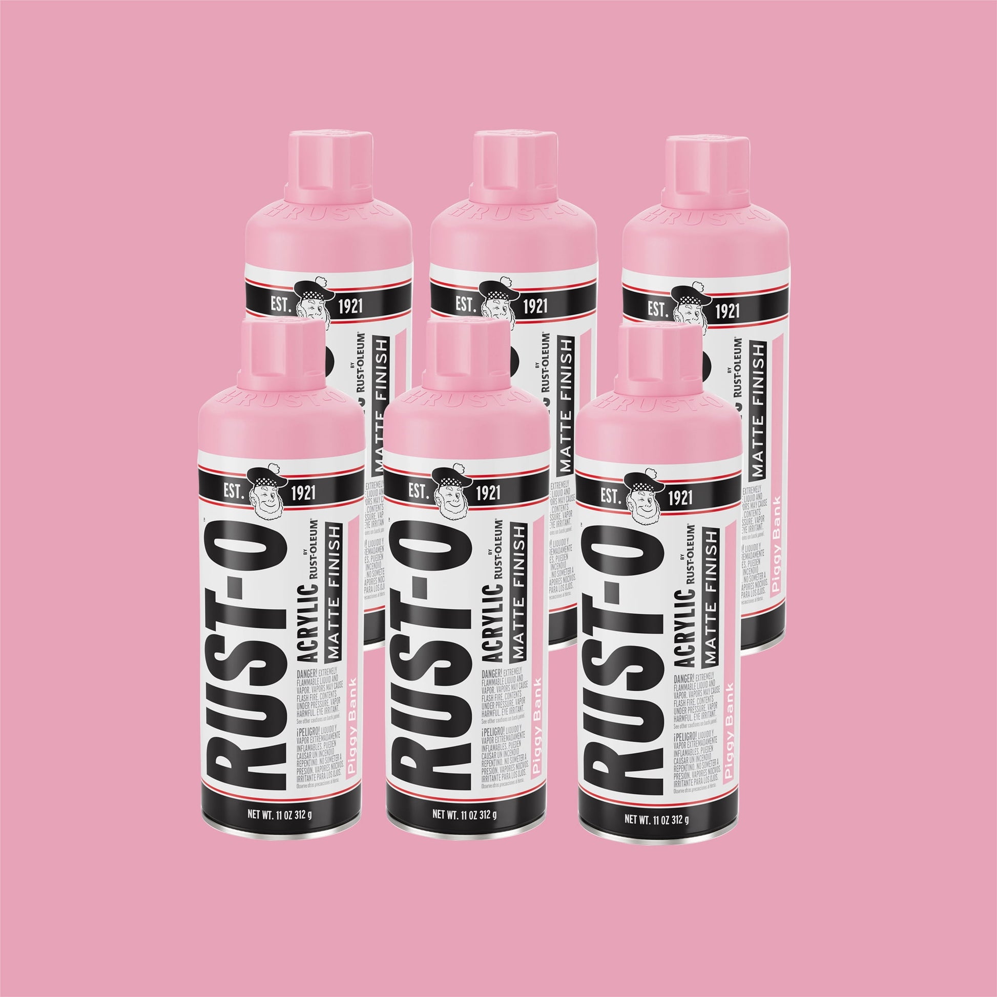 6 Pack, Piggy Bank, Rust-Oleum Rust-O Acrylic Matte Spray Paint-392214, 11 oz