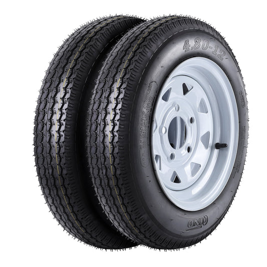 Pinypikaka 4.80-12 4.80x12 480-12 4.80-12 Trailer Tires with 12" Rims, 5 Lug on 4.5", Load Range C, 6PR Set of 2, Black