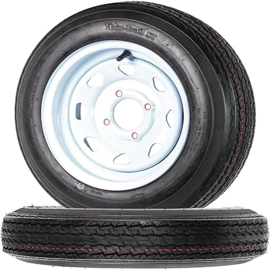 Pinypikaka Set of 2 5.30-12 5.30x12 530-12 5.30-12 Trailer Tires with 12" Rims, 4 Lug on 4", Load Range C, 6-Ply PR, 1500lbs Load Capacity, Black