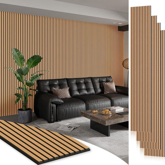 Plank & Hue 4Pcs 94.5"x12.6" Wood Soundproof Wall Panels Wood Slat Acoustic Panels, Light Brown