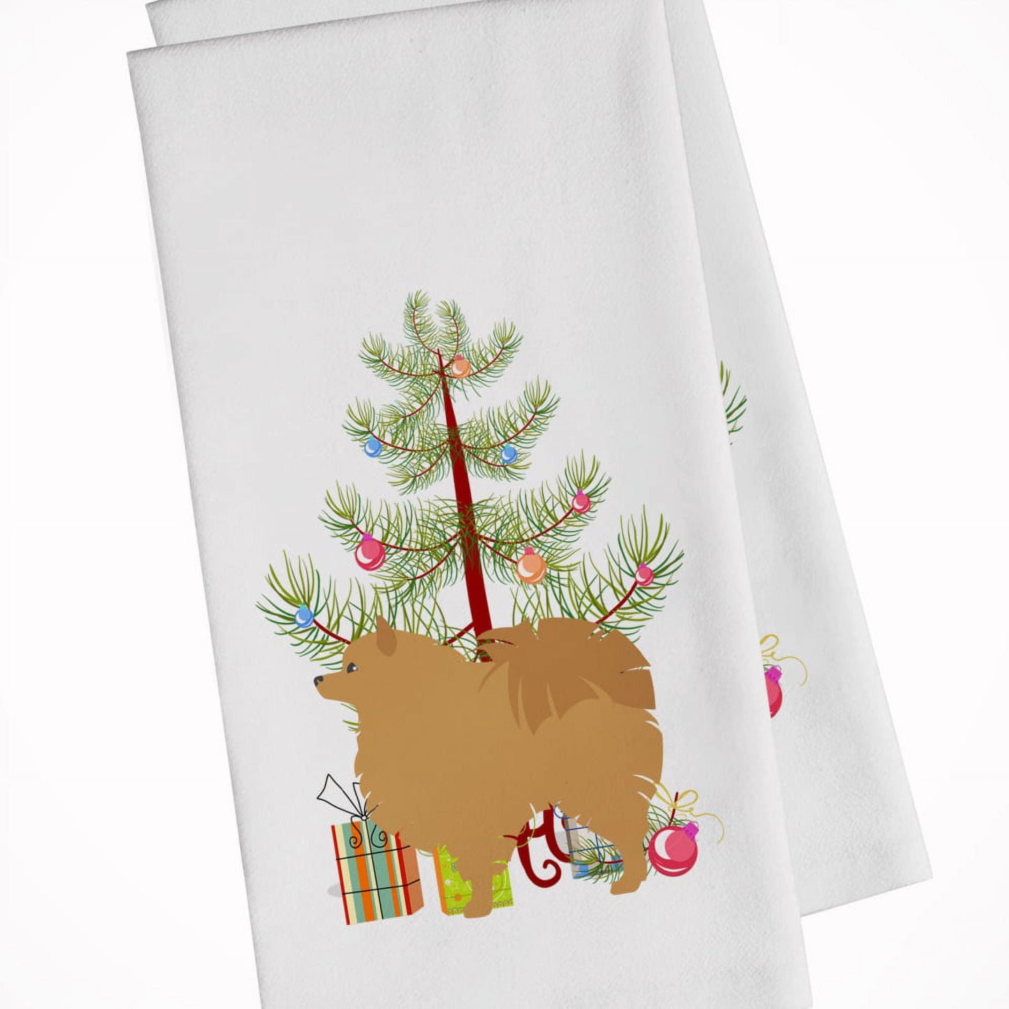 Pomeranian Merry Christmas Tree White Kitchen Towel Set of 2