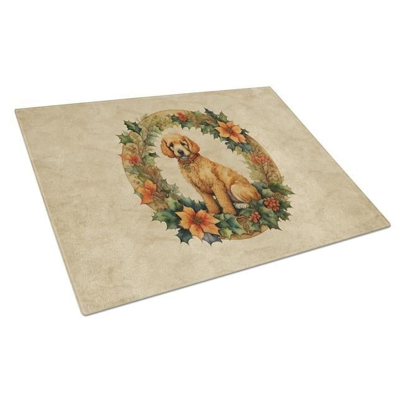 Poodle Christmas Flowers Glass Cutting Board 12 in x 15 in