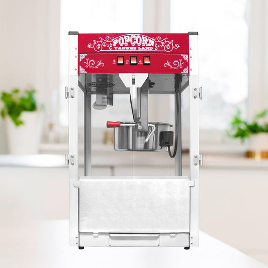 Popcorn MAKER Machine, 16 Oz Kettle, 1440 W Countertop Popcorn Maker for 80 Cups per Batch, Theater Style Popper with 3-Switch Control Steel Frame Tempered Glass Doors 1 Scoop 2 Spoons, Red