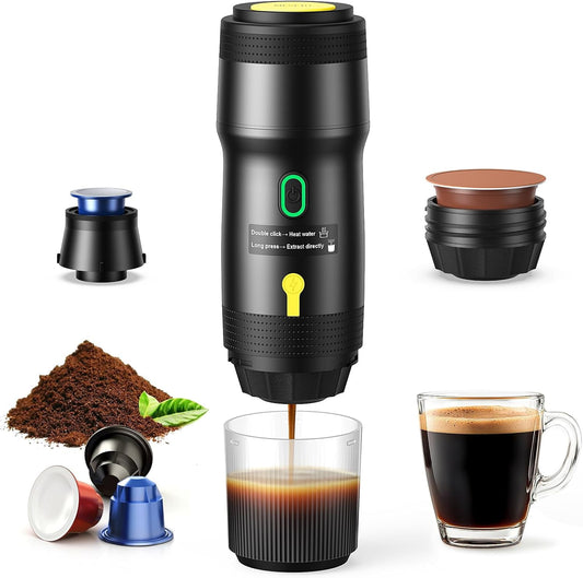 Portable Electric Espresso Machine, Car Self-Heating Coffee Maker with USB-DC, Travel Coffee Machine for Camping, Compatible Wit