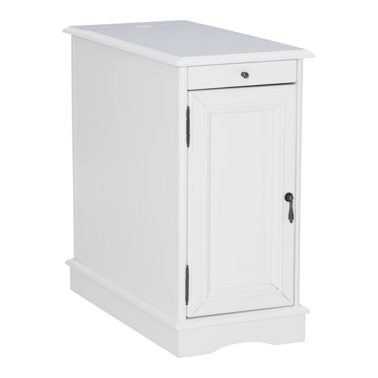Linon Bartow Multi Function Storage Accent Table Charging Station in White Wood