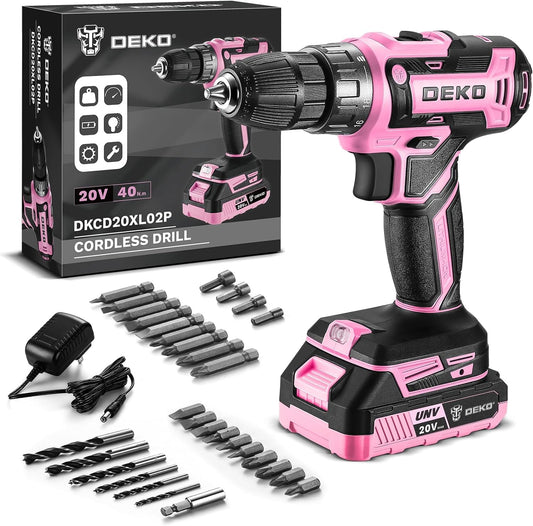 Power Drill Cordless:Pink Cordless Drill 20V Electric Power Drill Set Tool for Women