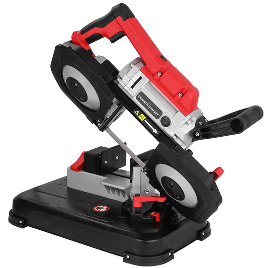 PowerSmart Portable Band Saw, 120V Removable Alloy Steel Base Cordless Band Saw, 5 Inch Cutting Capacity 10Amp Motor Handheld