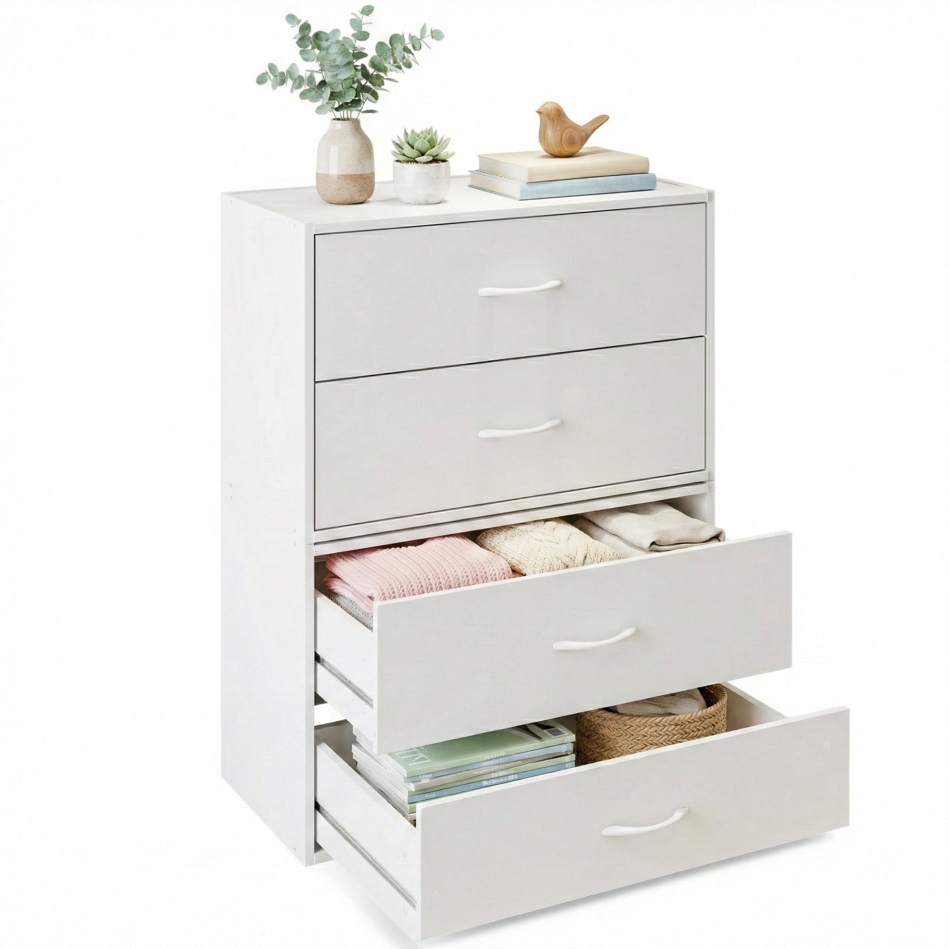 Prilinex 2-Drawer White Dresser Set of 2, Stackable Wood Storage Chest with Anti-Tip Kit, Modern Bedside Furniture & Nightstand for Bedroom, Closet Organizer, Nursery, Small Spaces