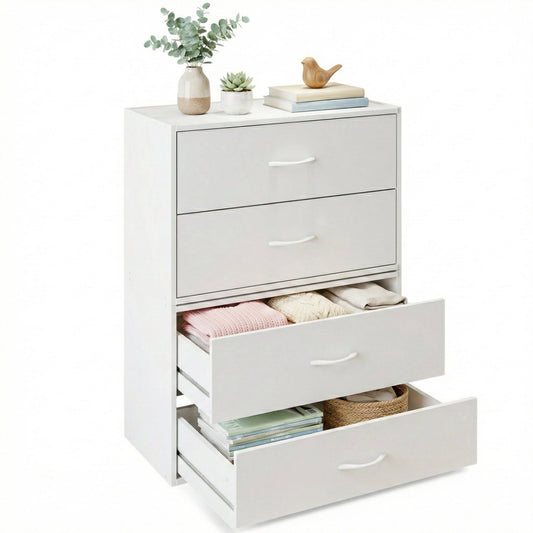 Prilinex 2-Drawer White Dresser Set of 2, Stackable Wood Storage Chest with Anti-Tip Kit, Modern Bedside Furniture & Nightstand for Bedroom, Closet Organizer, Nursery, Small Spaces