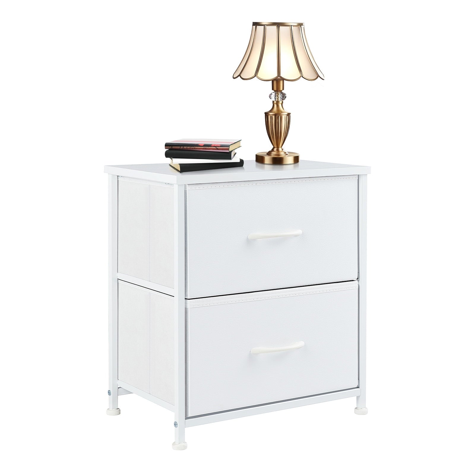 Prilinex Nightstand Small Dresser with 2 Fabric Drawers, 20 Inch Adjustable Nightstand Feet Bedside Table with Drawers for Bedroom,for Closet, Entryway, College Dorm, White