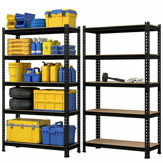Prilinex Storage Shelves Metal 5 Tier Garage Shelving Heavy Duty 28"W x 12"D x 59"H Adjustable Shelving Unit for Garage Utility Rack Shelf for Basement Pantry Closet, 2 Pack