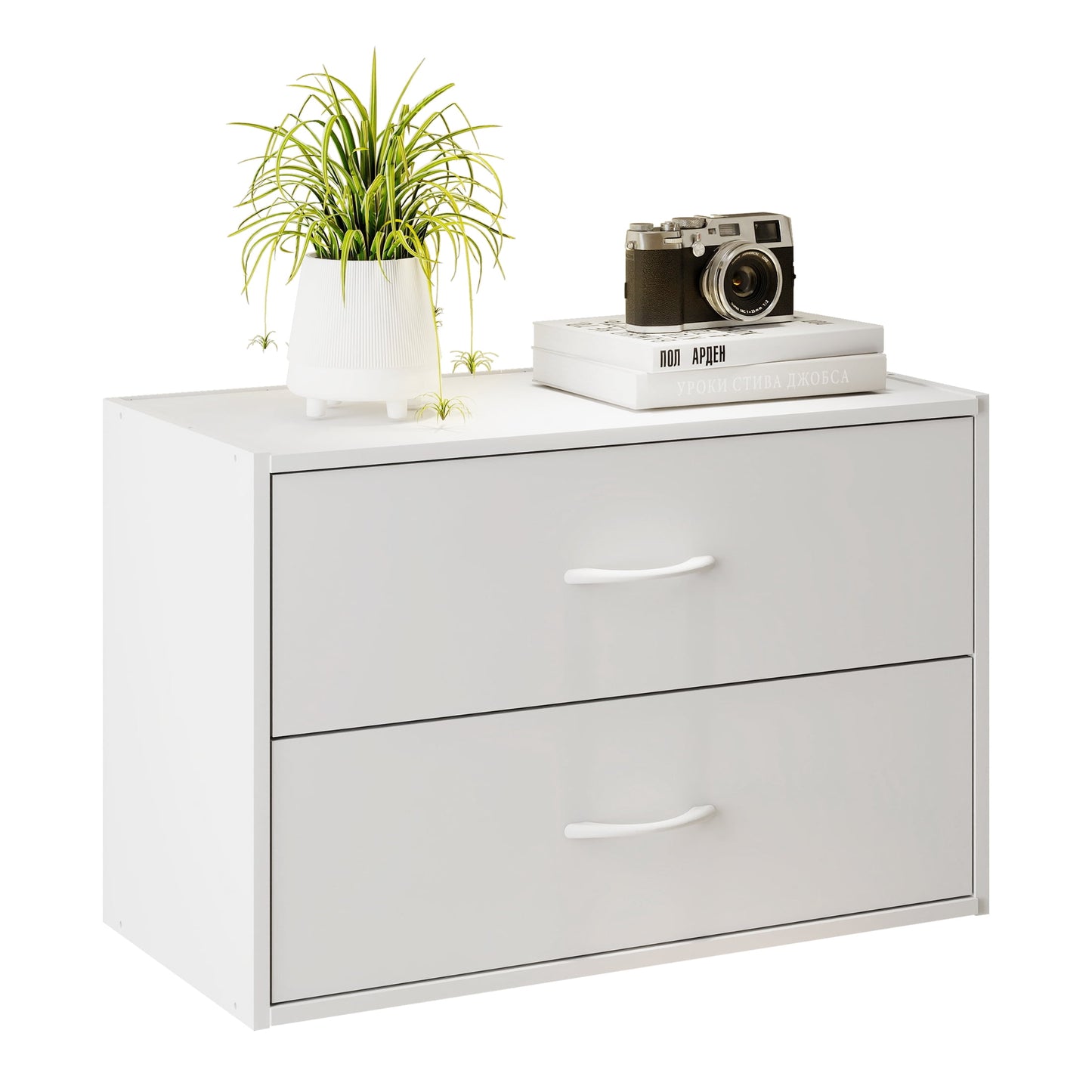 Prilinex White Dresser for Bedroom, 2 Drawers Dresser for Closet, Wood Small Chests of Drawers, Stackable Storage Cabinet for Living Room, Hallway, Entryway