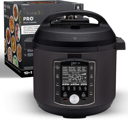 Pro (8 QT) 10-in-1 Pressure Cooker, Slow Cooker, Rice/Grain Cooker, Steamer, Sauté, Sous Vide, Yogurt Maker, Sterilizer, and Warmer, Includes App With Over 800 Recipes, Black