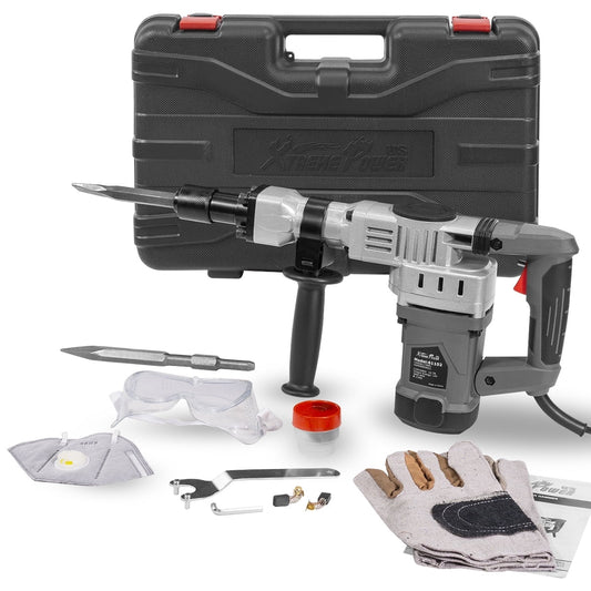XtremepowerUS 1400W 1-1/2" Demolition Electric Jack Hammer Concrete Breaker Trigger Lock With Chisel Bits & Carrying Case, 5/8" Hex Shank