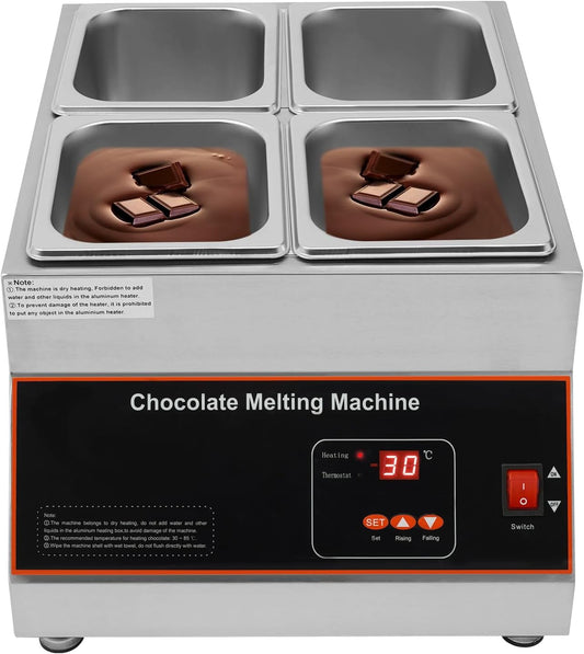 Professional Chocolate Melting Machine,Chocolate Melting Pot Tempering Machine,Adjustable Temperature Commercial Chocolate Melting Pot Electric Chocolate Melter for DIY Handmade Chocolate,4 Tank