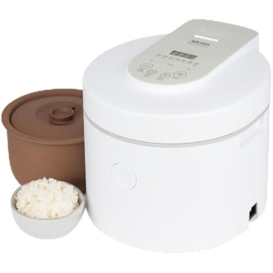 Professional Rice Cooker with Purple Clay Cooking Pot, 6-Cup (Uncooked) / 12-Cup (Cooked), Healthy Grain Multicooker, Natural Ceramic, 3 Qt, White
