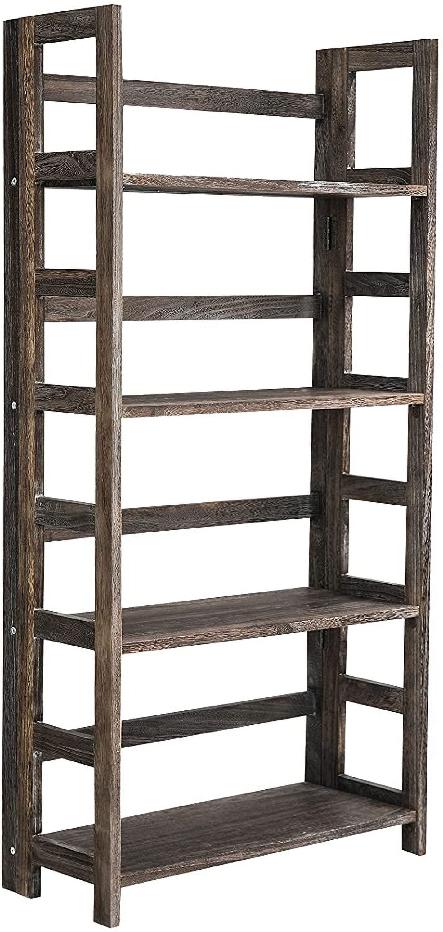 Proman Product Hickory 4 Layers Folding Bookshelf, Paulownia Wood, Walnut Color