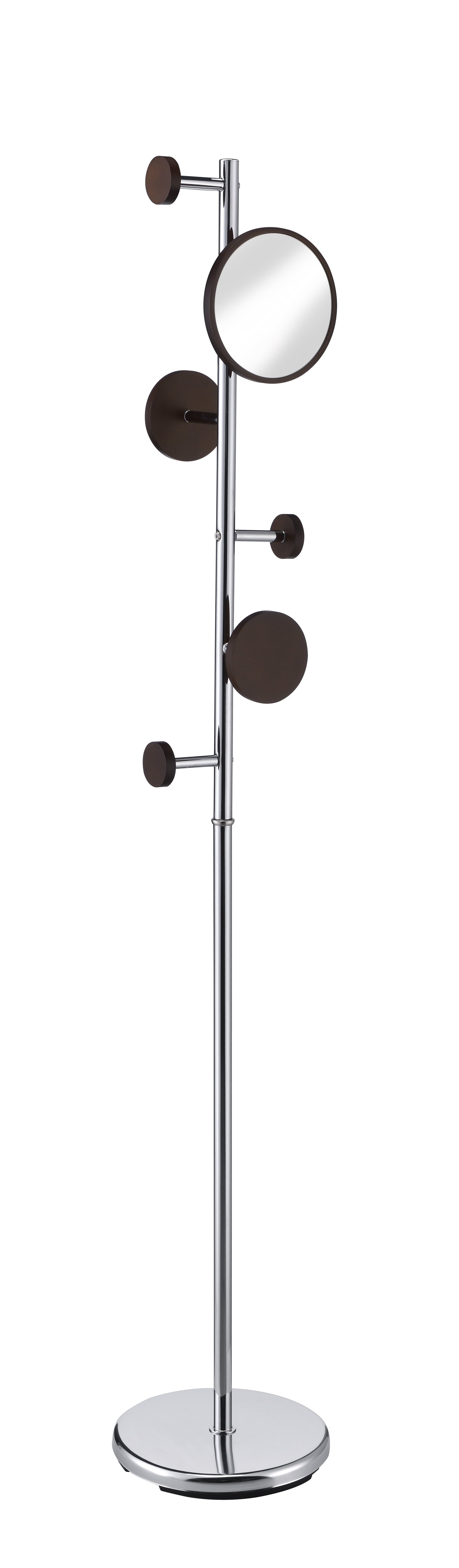 Proman Products Milano Metal Freestanding Coat Rack with 6 Hooks Included a 7" Mirror for Living Room, Bedroom, Entryway, Office, Walnut
