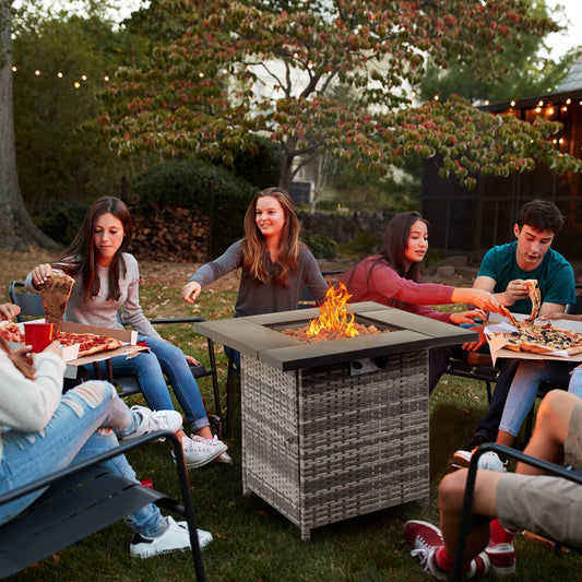 Propane Fire Pit Table, Outdoor Gas Fire Pit Table with Lid and Lava Rock, 28" 50,000 BTU Auto-Ignition Fire Pit, CSA Certification and Strong Steel Frame, Fit for Patio Garden Backyard Deck
