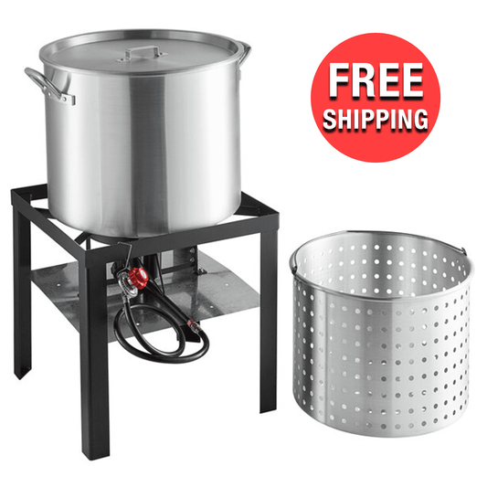 Propane Outdoor Seafood Boiler Steamer Kit w/ Burner Crawfish Shrimp Crab Clams
