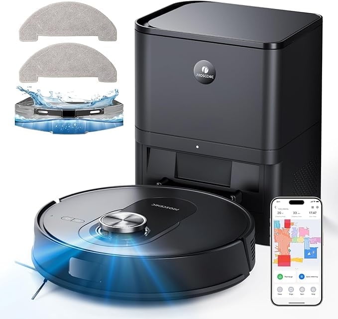 Proscenic Q8 Max Robot Vacuum and Mop with Self Emptying for 60 Days, LiDAR Navigation with Home Mapping, 4200 Pa Suction, 200 Min Run, Auto Self-Charging, WiFi APP Control for Floor