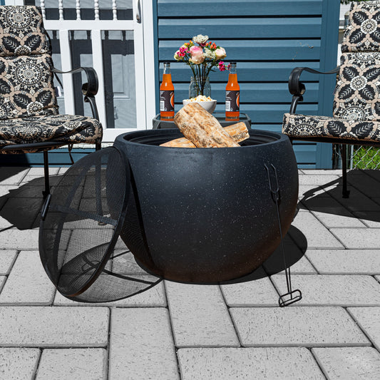 Pure Garden 24” Round Outdoor Fire Pit - Wood Fire Pits for Outside Patio