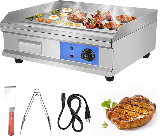 QAQ 3000W 21.6" Electric Countertop Flat Top Griddle Grill Non-Stick Commercial Restaurant Teppanyaki Grill Stainless Steel Tabletop Flat Top Grill Machine with Adjustable Thermostatic Control,110V