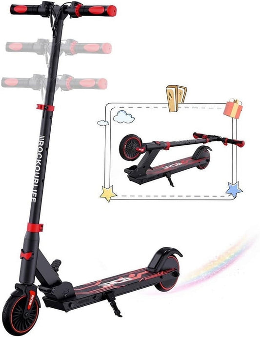 RCB Electric Scooter for Kids Ages 8+, Lightweight and Foldable, 250W Motor, Max 10 Mile & 12.5Mph, Double Brake, Adjustable Height Anti-Slip Handlebars,Red