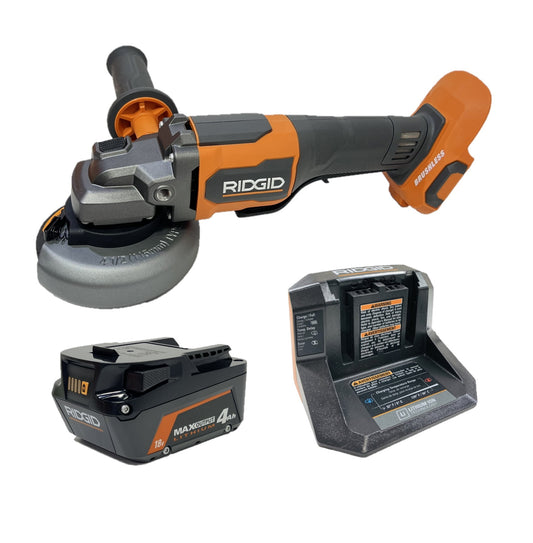 RIDGID 18V Brushless Cordless 4-1/2 in. Angle Grinder Kit with 4.0 Ah Battery and Charger (Bulk Packaged)