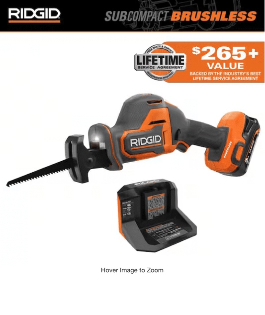 RIDGID 18V SubCompact Brushless Cordless One-Handed Reciprocating Saw Kit with 2.0 Ah Battery and Charger