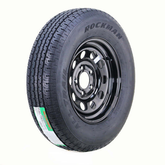 ROCKMAN Trailer Tire Wheel Assembly ST205/75R15 8-Ply D 107M 5 Lug on 4.5" PCD Black Mod Rim
