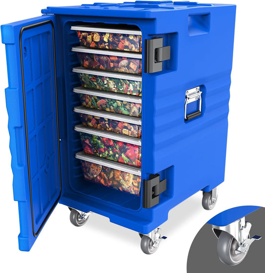 ROVSUN 109QT Hot Box Food Warmer, Insulated Food Pan Carrier w/Lockable Wheels Double Buckles and Handles, Stackable Hot Boxes for Catering Restaurant Canteen Family Party
