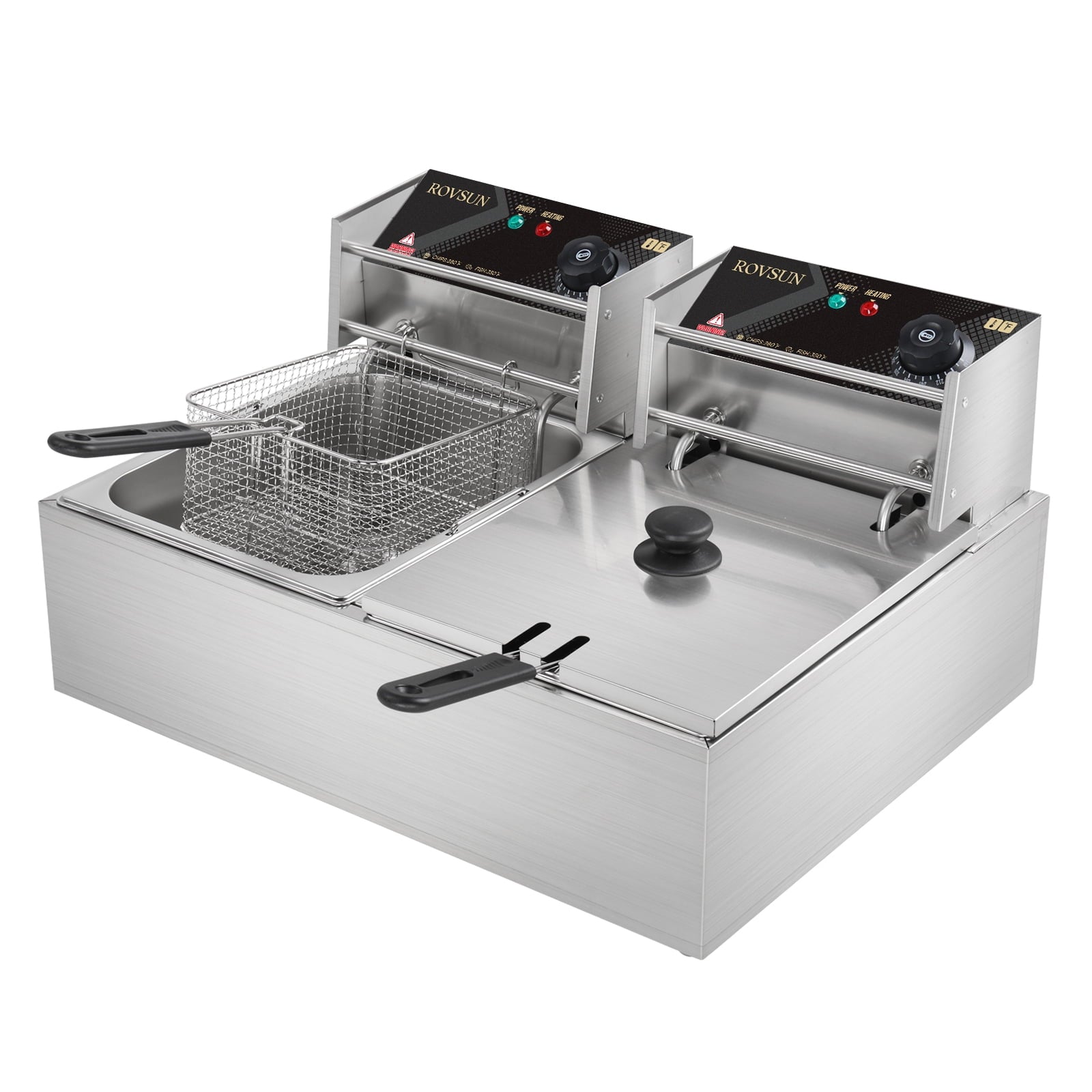 ROVSUN 12.96L 5000W 2-Basket Commercial Electric Deep Fryer, Stainless Steel
