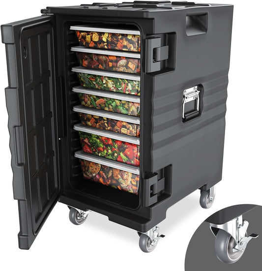 ROVSUN Hot Box Food Warmer, Insulated Food Pan Carrier w/Lockable Wheels Double Buckles and Handles, Stackable Hot Boxes for Catering Restaurant Canteen Family Party